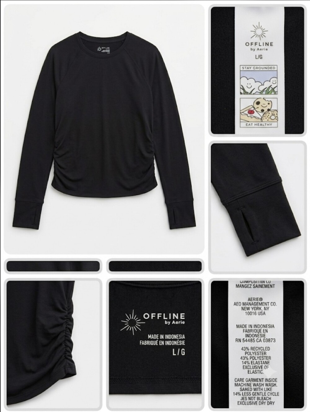 OFFLINE by Aerie Black Long Sleeve Ruched Side Top